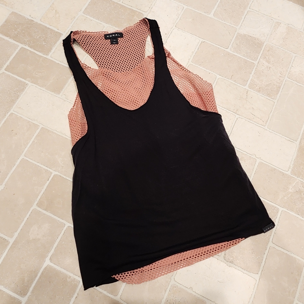 Koral Black and Pink Women's Tank Top Netz Layered XS